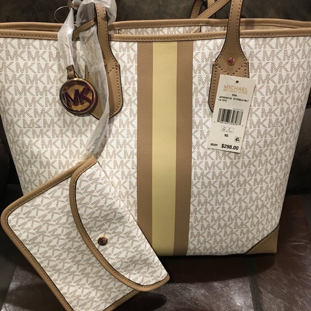 Michael Kors NEW Eva Shoulder Tote Bag & Free Pouch - Retail $298 Mk - Picture 3 of 10